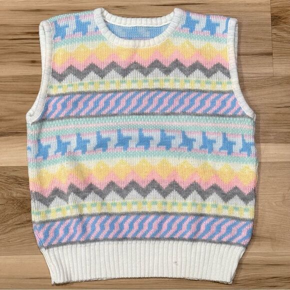 Sweaters - Vintage Pastel Colorful Knit Sweater Vest Women’s Large